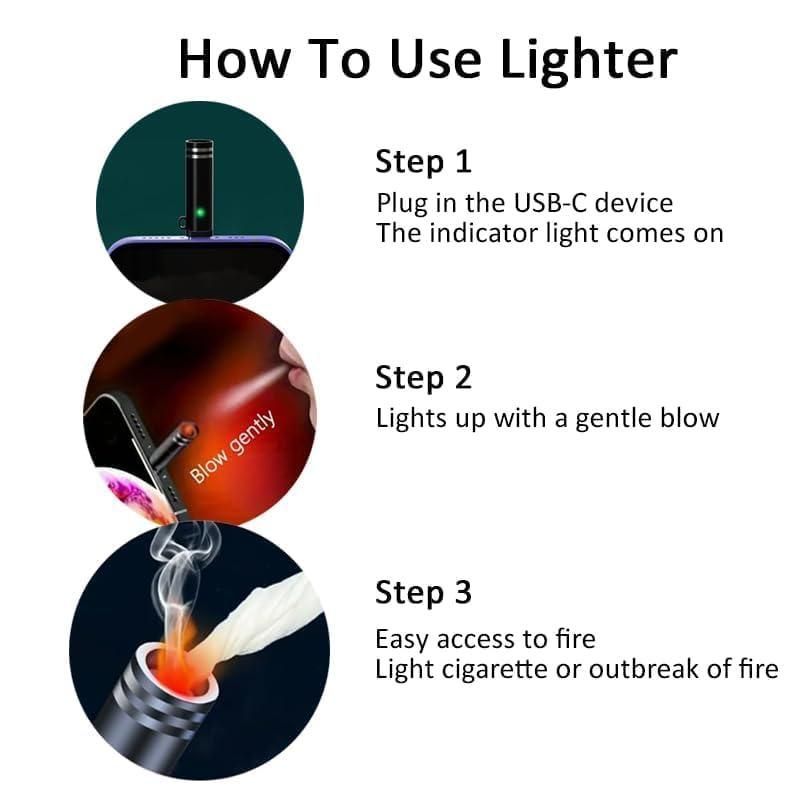 Rechargeable Type-C Electric Cigarette Lighter – Flameless Metal USB Lighter for Camping & Daily Use