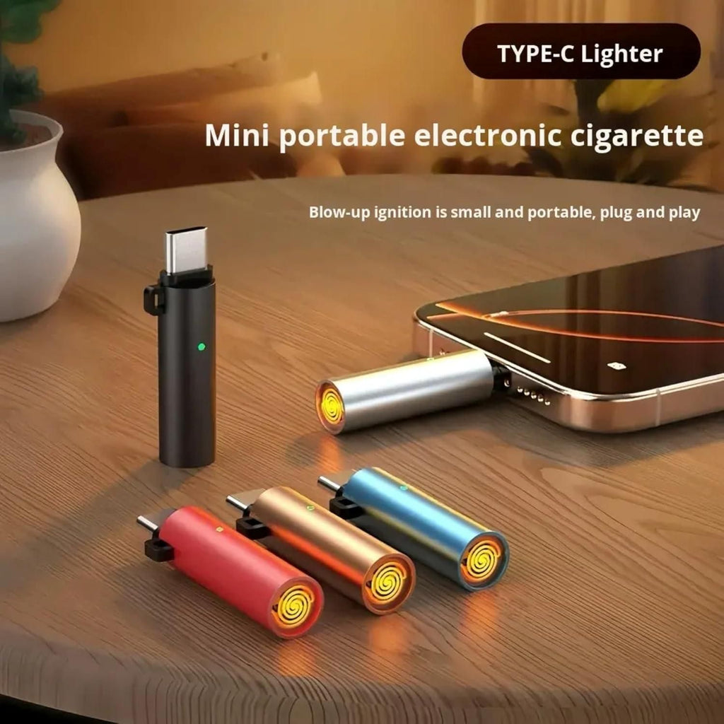 Rechargeable Type-C Electric Cigarette Lighter – Flameless Metal USB Lighter for Camping & Daily Use
