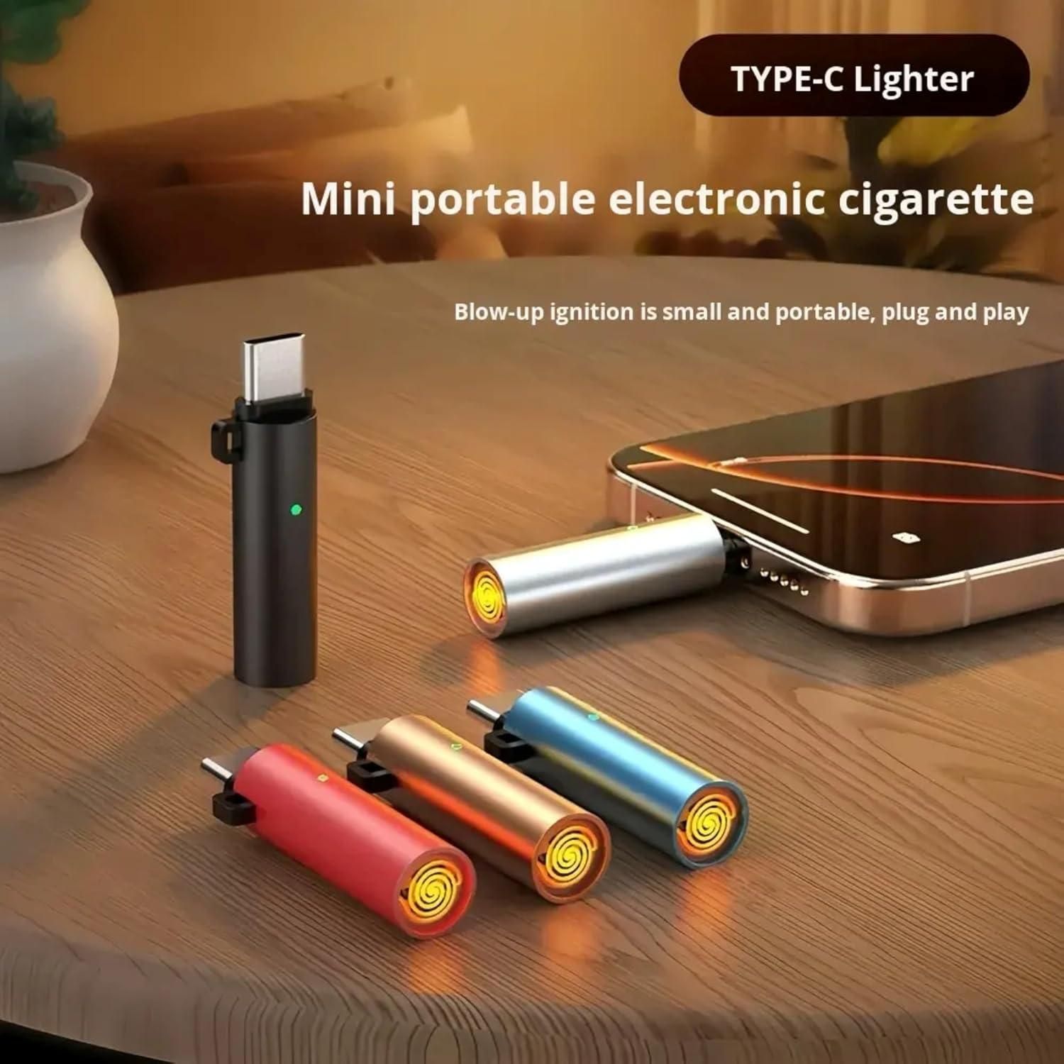 Rechargeable Type-C Electric Cigarette Lighter – Flameless Metal USB Lighter for Camping & Daily Use